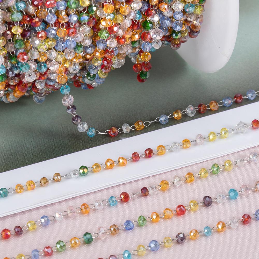 2Meters 1Meter Stainless Steel 2.5mm Crystal Beads Chain Natural Stone Beaded Chains for Necklace Bracelet Jewelry Making DIY