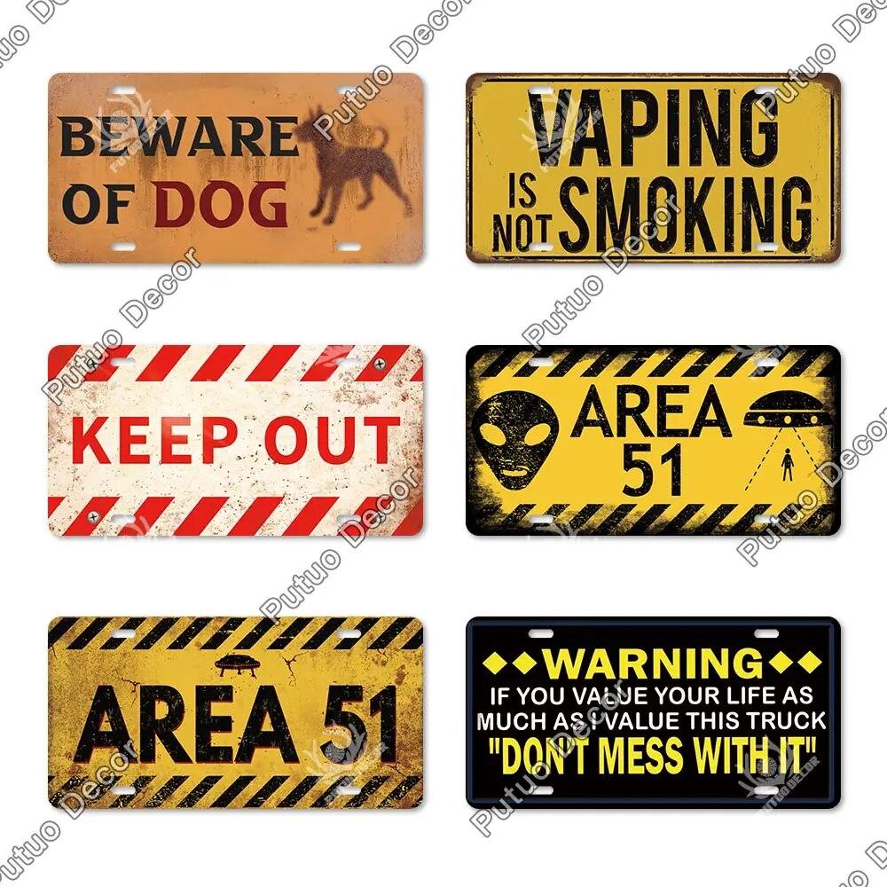 Putuo Decor Warning Metal Sign Plaque Metal Vintage Licenses Plate Tin Sign Wall Decor for Gas Station Pub Bar Beach Decoration