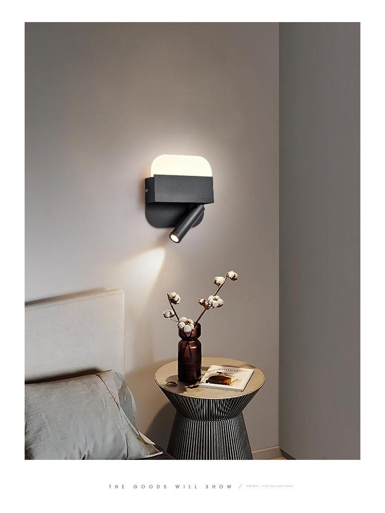 Современный минималистичный светодиодный настенный светильник для помещений с USB-лампой для чтения для спальни или гостиной.