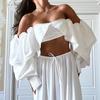 Женский укороченный топ с квадратным вырезом, отделкой из оборок и кружева, с длинными пышными рукавами, блузка-рубашка с завязками сзади