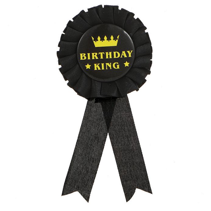 Men’s Birthday King Badge - Blue, Gold & Black Party Corsage