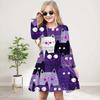 Повседневное платье для девочек с 3D-принтом и длинными рукавами, с круглым вырезом и принтом кота на весь экран, детское платье принцессы