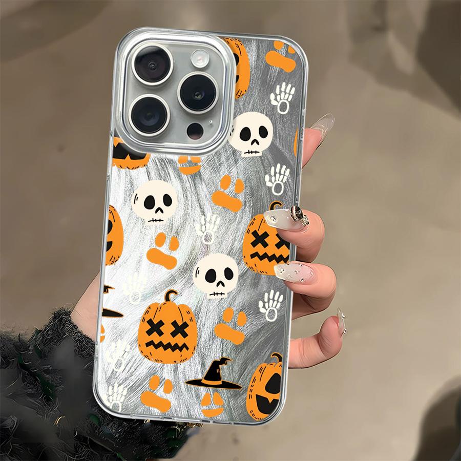 Черный чехол-бампер из мягкого материала для Apple iPhone 16e 12 14 14 Plus 11 13 Pro 17 Air 15 16 Pro Max Мультяшный Хэллоуин
