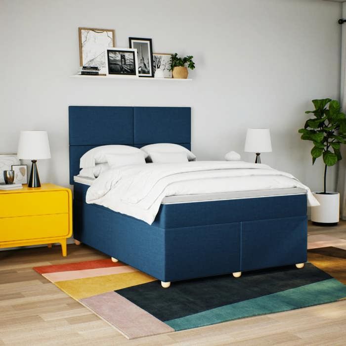 Maison Exclusive - Sommier à lattes de lit avec matelas Bleu 160x200 cm Tissu