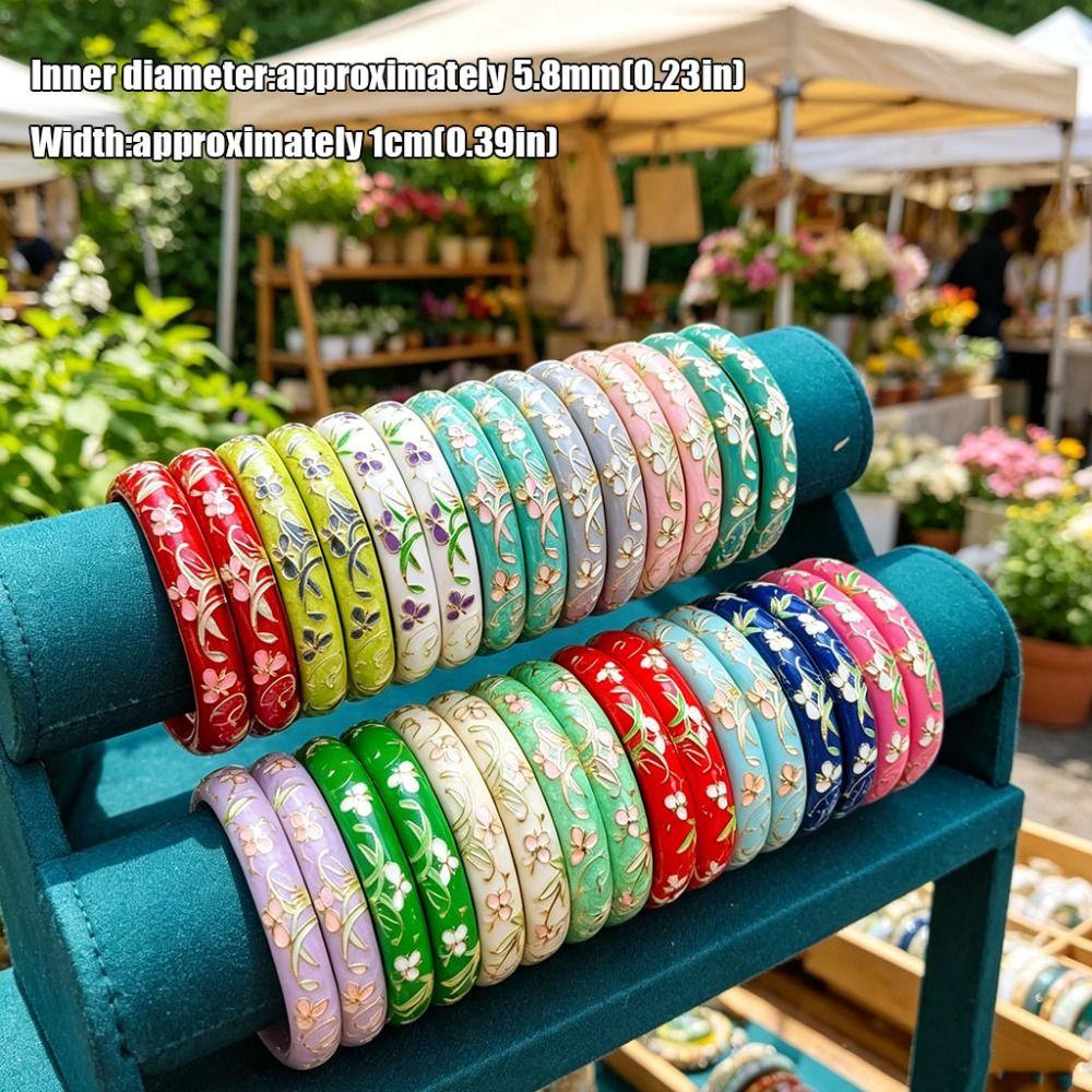 1cm Enamel Bangle Floral Pattern Colorful Enamel Bangle Retro Enamel Bracelet Ethnic Jewelry