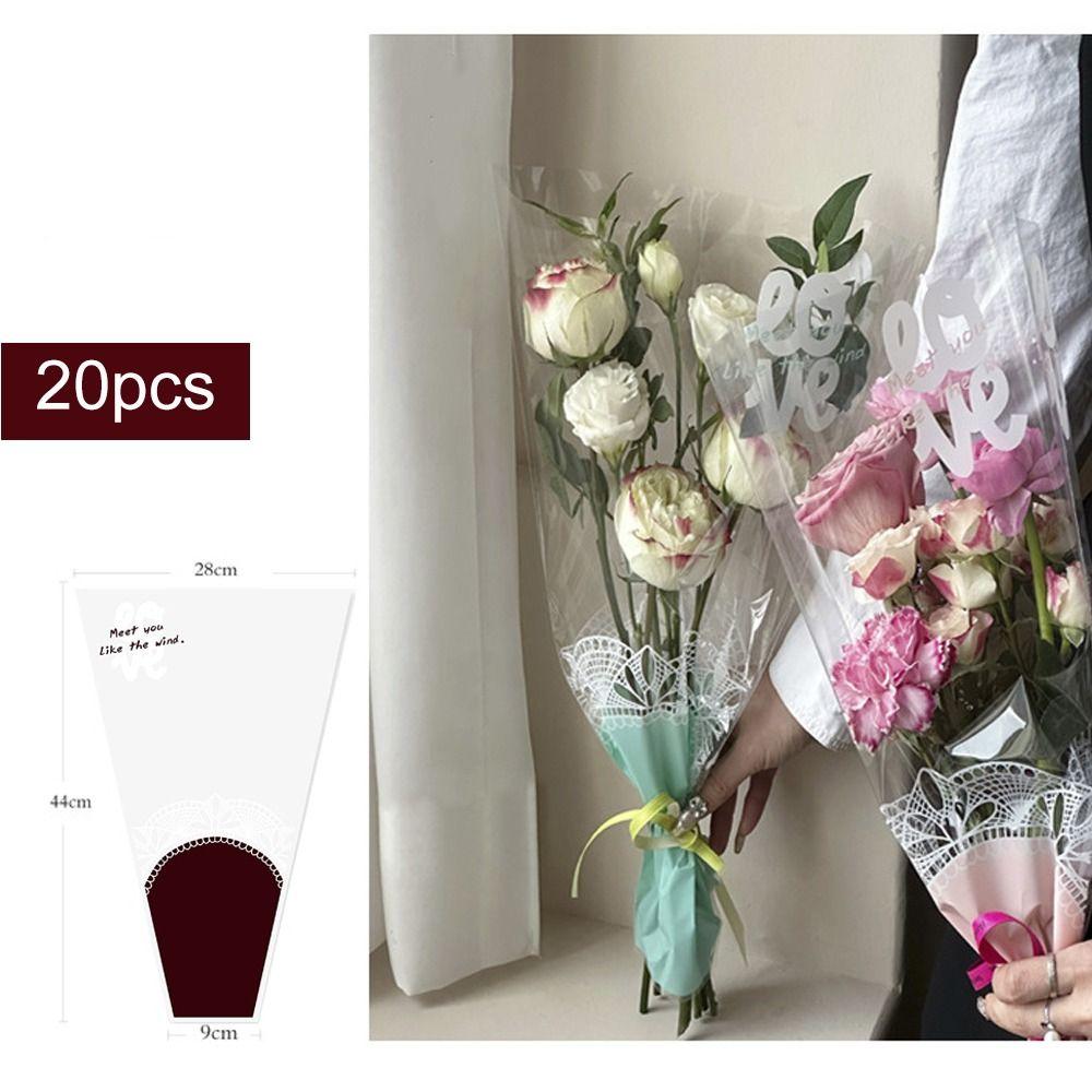 20/30PCS Transparent Rose Packing Sleeve Bag Wrapping Sleeve Flower Packaging Bag Valentine's Day