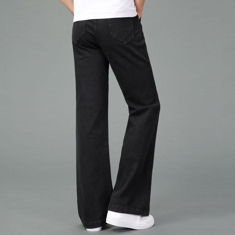 Джинсы для мужчин, летние свободные широкие брюки с тонкой средней талией, мужские черные расклешенные джинсы