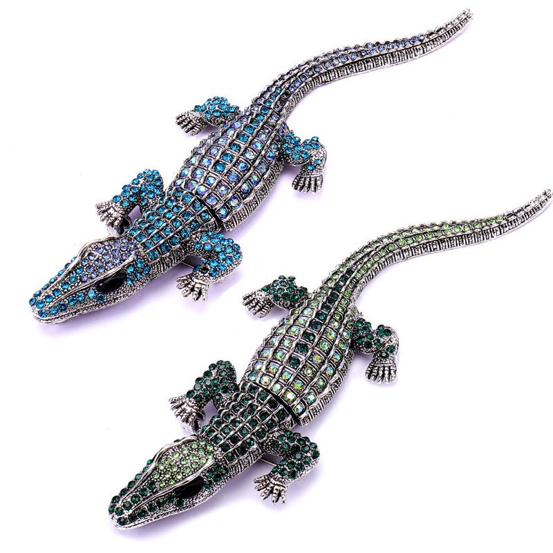 Rhinestone Crocodile Brooch Vintage Animal Pins Jewelry Ladies Party Accessories