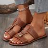 Fashion Vintage Sandals for Women Female Flat Bottomed Square Toe New Chic Summer Sandal Beach Holiday Wide Side Casual Shoes