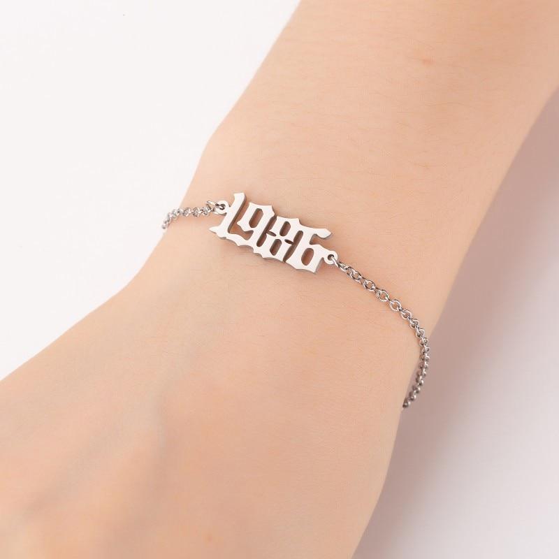 1980-2000 Браслет с годом рождения, золотой цвет, нержавеющая сталь, браслеты с цифрами для женщин, браслеты дружбы, женские модные ювелирные изделия