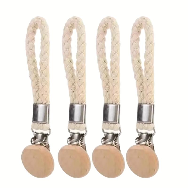 8/1pcs Household Bathroom Towel Clip Multi Functional Non Perforated Kitchen Towel Clip Woven Rope Beech Wood Round Head Storage