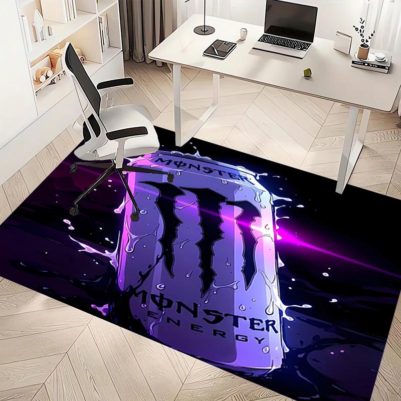 1 шт. Коврик с принтом логотипа Monster Energy - Мягкий, Моющийся, Нескользящий, для помещений, Гостиной, Домашнего офиса, Декоративный коврик, Декоративный для офиса