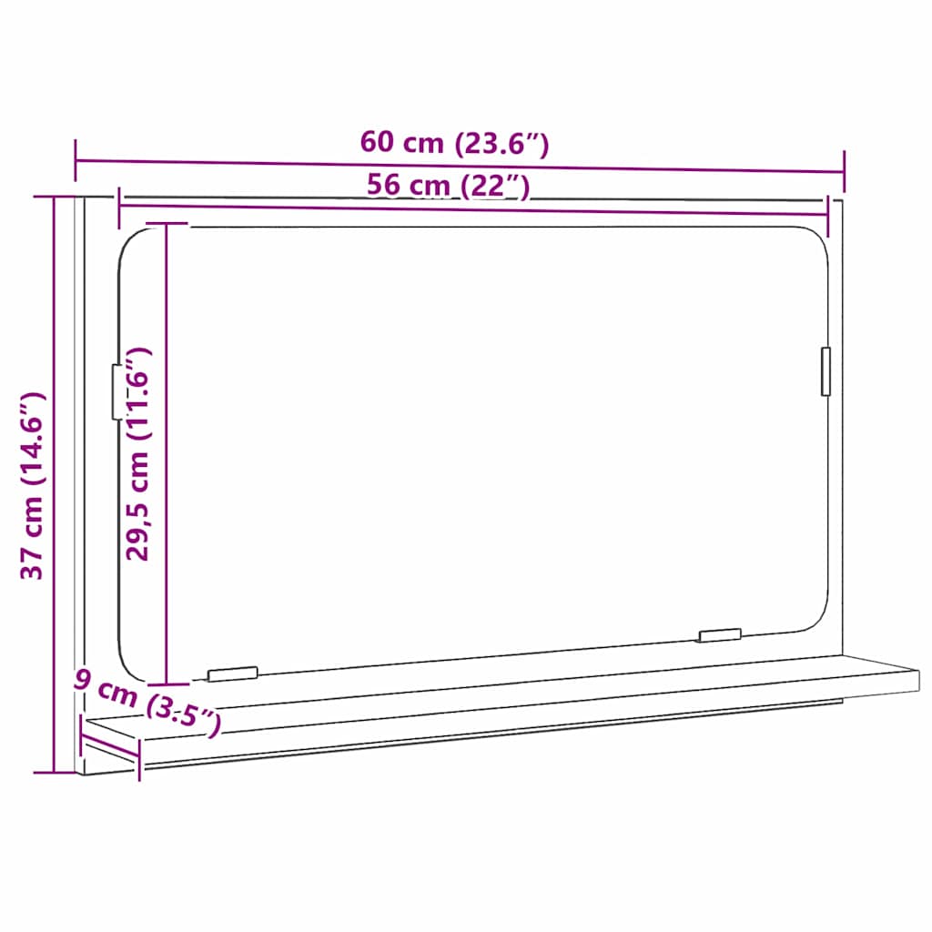 Mirror Cabinet with Shelf Black Oak Effect 60 x 10.5 x 37 cm