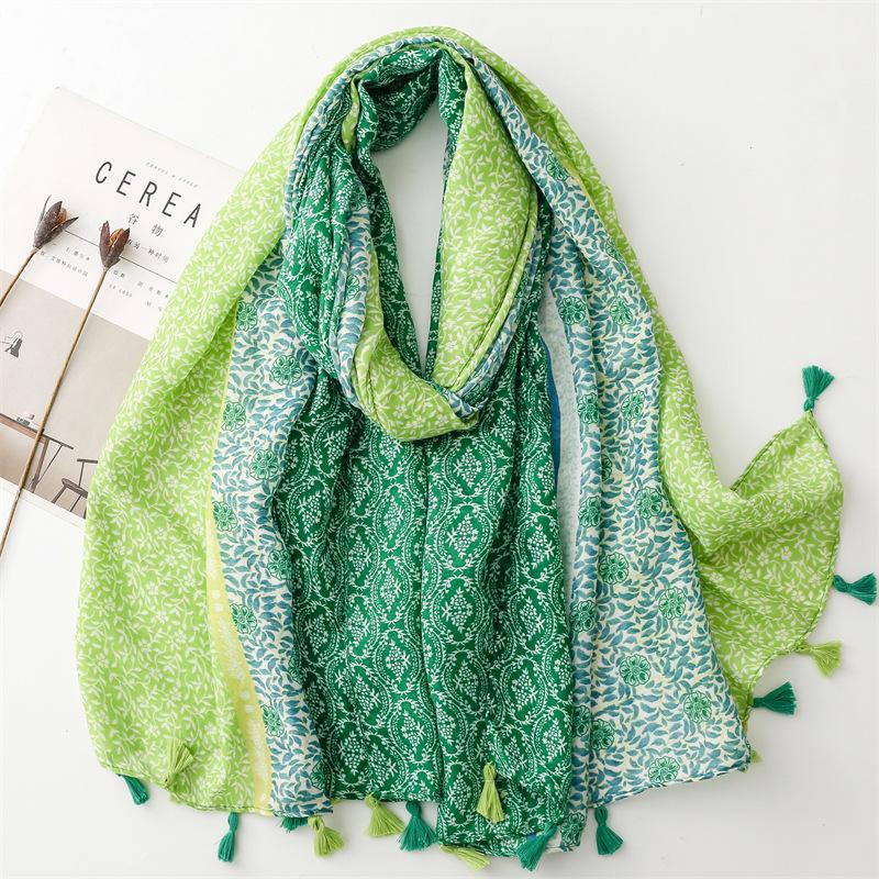 Spain Fashion Patchwork Polka Floral Viscose Shawl Scarf Lady High Quality Wrap Pashmina Stole Bufanda Muslim Hijab 180*90Cm