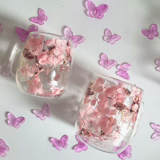 Кружка из стекла с двойными стенками с сухоцветами, термоизолированная кружка для эспрессо, термостойкое двухслойное стекло для дома, кухни, вечеринки