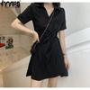 Women's Fashion Summer Spring Solid Color Print Short Sleeve V-Neck High Waist Casual Dresses