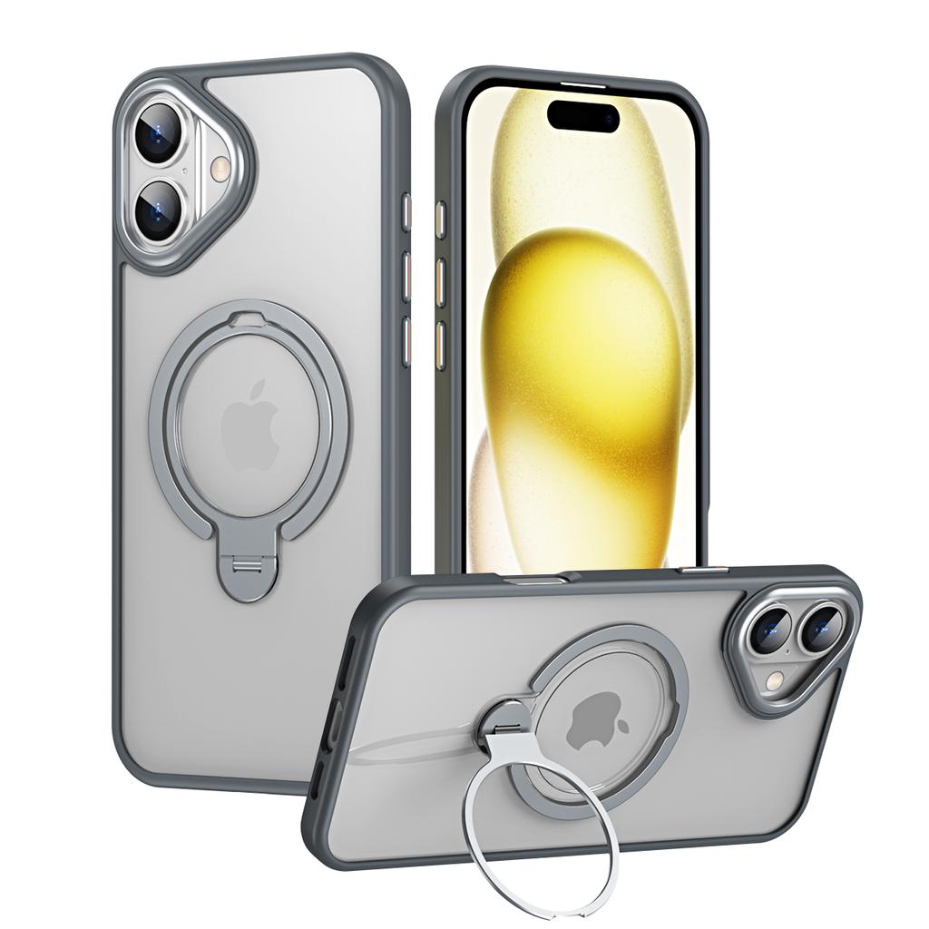 KEYSION Прозрачный матовый чехол для MagSafe для iPhone 16 16 Plus с вращающимся на 360 ° магнитным кольцом-подставкой, противоударная задняя крышка для телефона