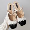Fashion Elegant Lace Pearl Flat Sandals Women Square Toe Buckle patchwork Mary Jane Shoes Fashion Comfort Luxury Designer Brand Sandals