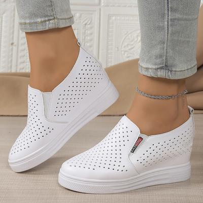 Туфли на толстой подошве со скрытым танкеткой для женщин, однотонные дышащие повседневные кроссовки, женские удобные белые кроссовки на платформе