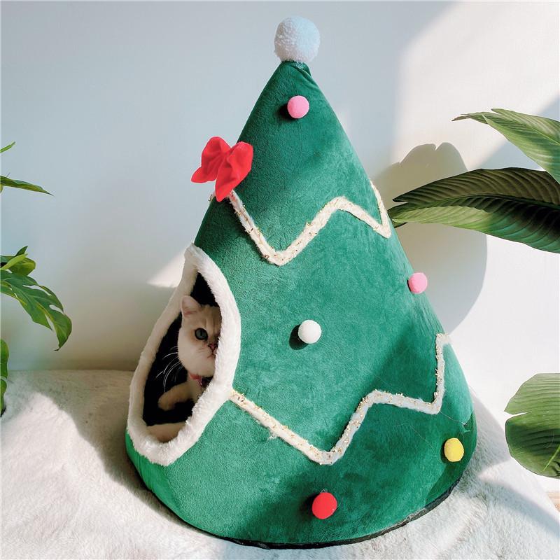 Winter Warm Pet Nest: Christmas Cat & Dog Igloo Bed with Bowknot