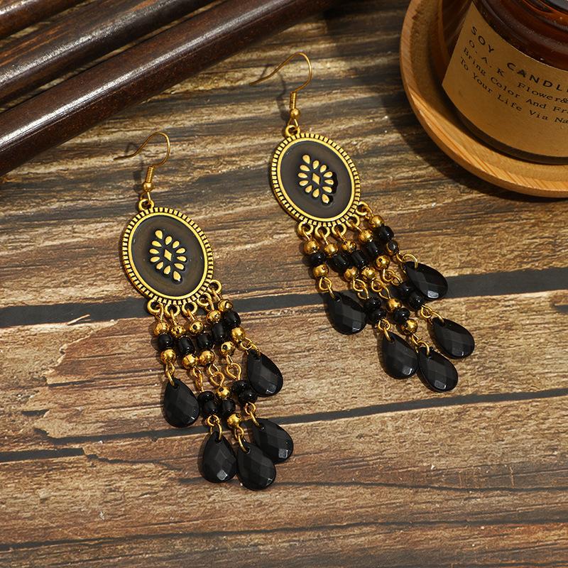 Bohemian Earrings, Water Drop Resin Dripping Oil, Retro Earrings, Fringed Personality, Niche Travel Pendant.