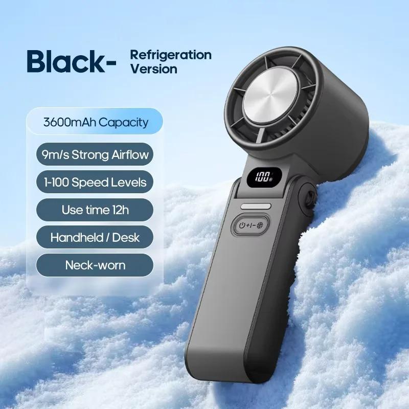 Outdoor Foldable Handheld Fan 1pcs Mini Cooling Rechargeable 3600mah Neck Digital Display Infinitely Adjustable Speed