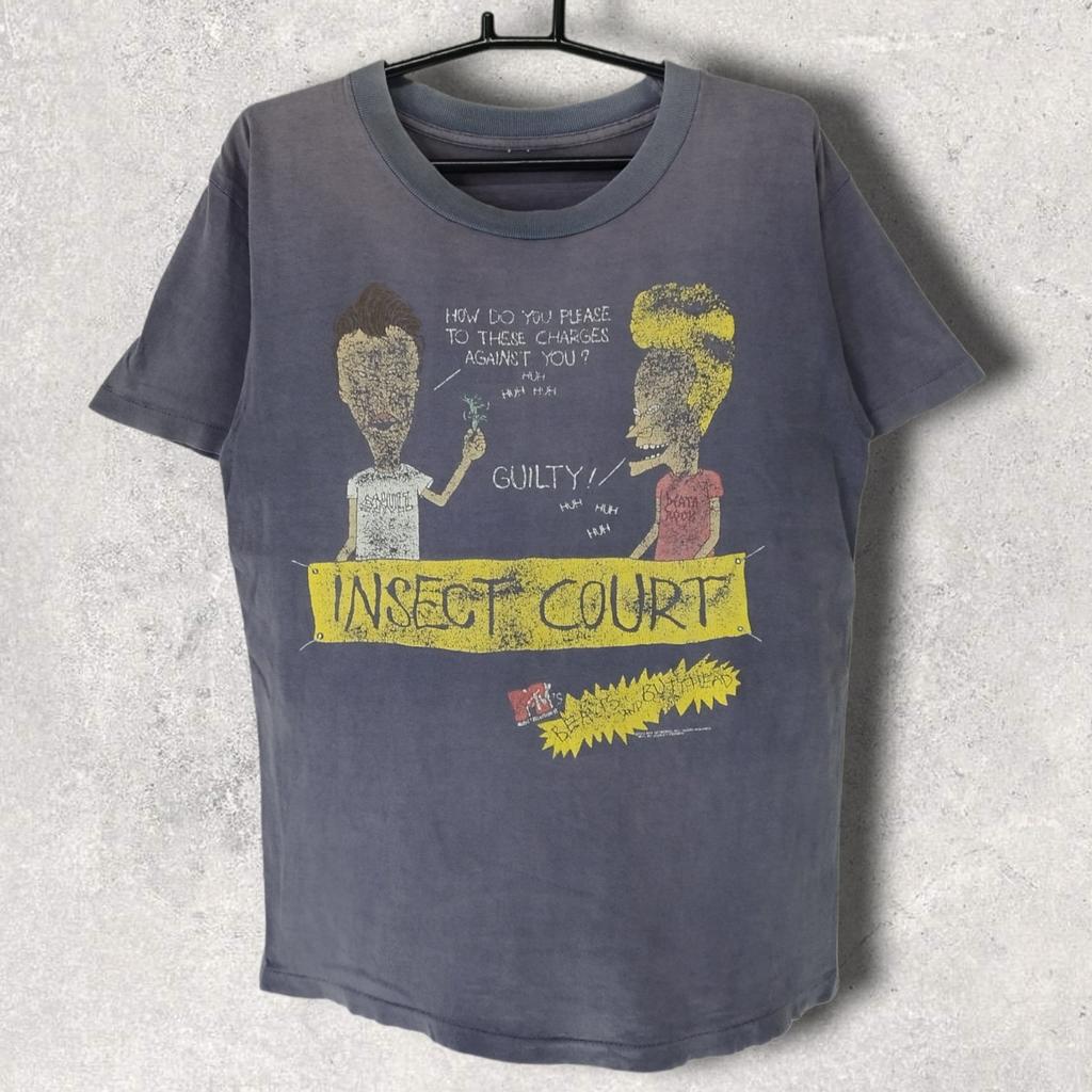 Vintage 90s MTV beavis butthead insect courts distressed sunfaded T-Shirt collectible music television tee single stitch faded black medium
