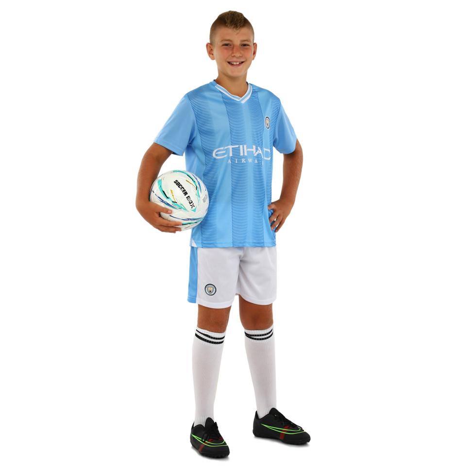 Kid's soccer football uniform jersey and shorts Manchester City CO-7184