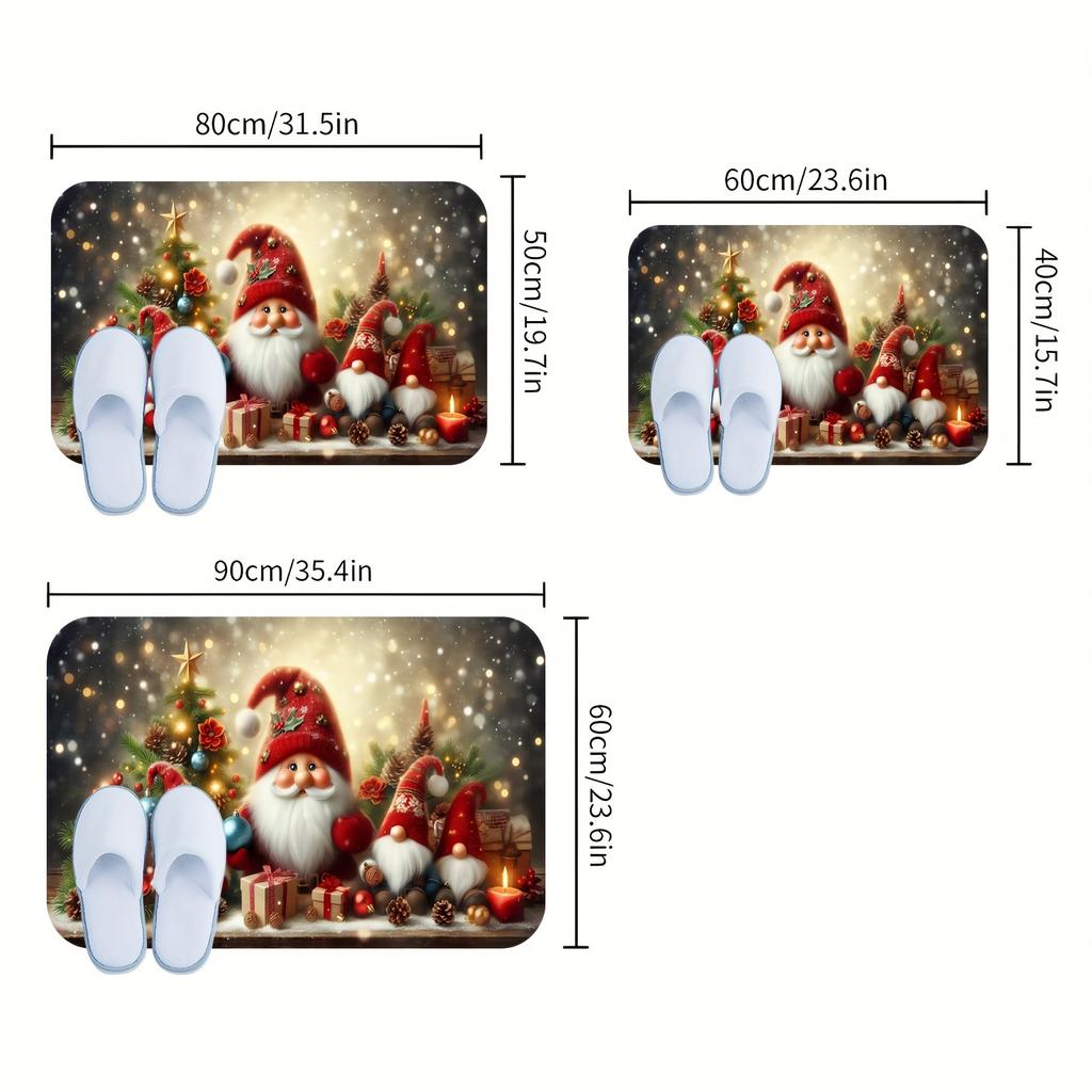 1pc Christmas‑Gnome‑Tree Print Welcome Doormat, Washable Indoor Floor Mat for Bathroom, Living Room, Bedroom, Kitchen, Office