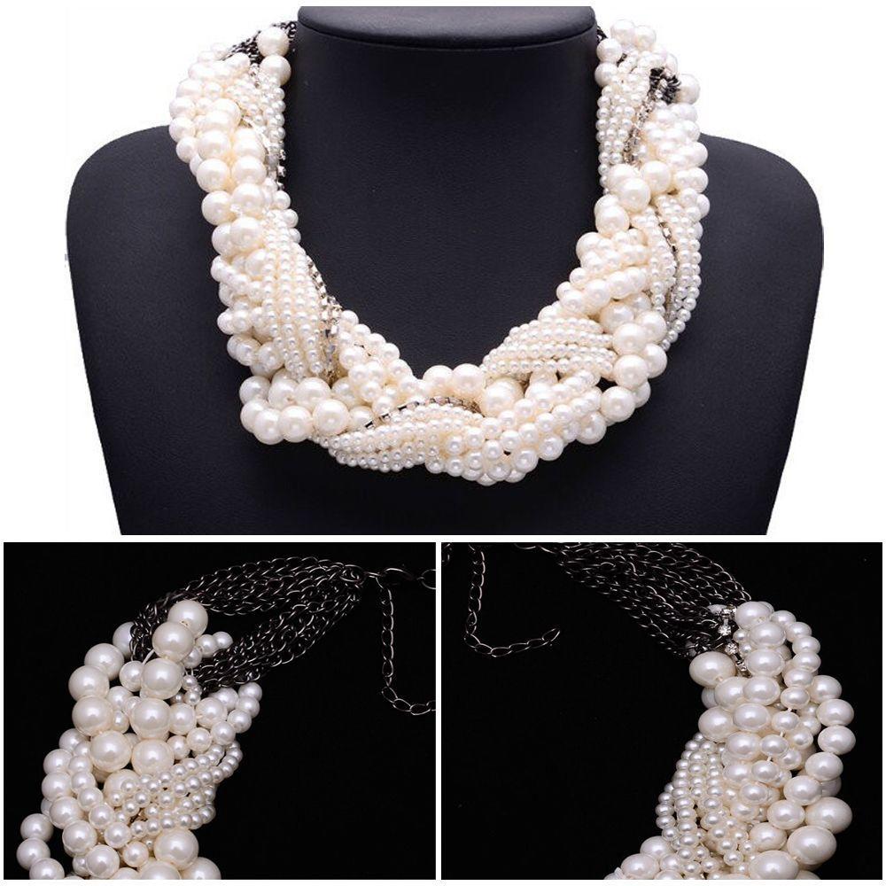 Retro Winding Luxury Choker Rhinestone Necklace Simulated Pearl Multiple Layer