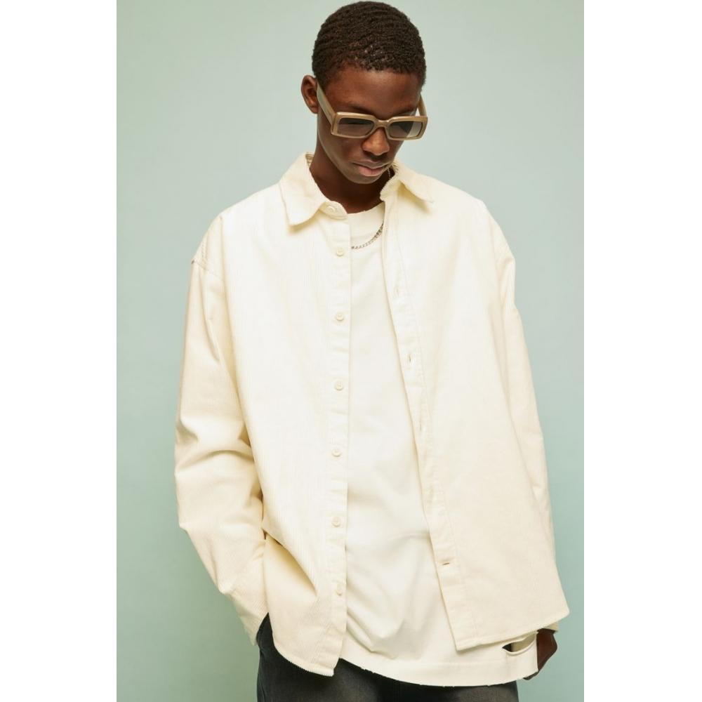 Рубашка HM Corduroy свободного кроя белая