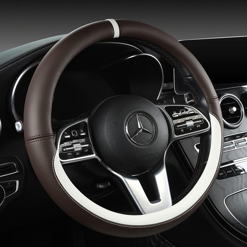 New Car Steering Wheel Cover All Year Round Neutral Fashion Color Contrast Non Slip Abrasion Resistant Napa Leather Car Steering Wheel Cover