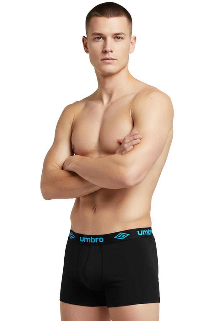 UMBRO Men’s Boxer Briefs 4-Pack, Black Cotton Underwear with Colorful Logo