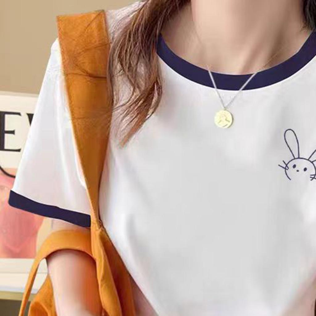 2025 Summer New Cute, Simple, Casual, Fashionable, Lazy and Slimming Round Neck Printed Short-Sleeved T-Shirt