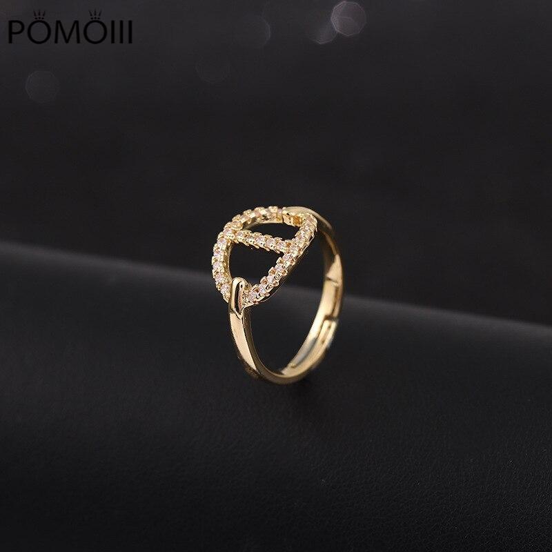 Минималистское кольцо с цирконием CD, модное, с полым носом свиньи, регулируемое, позолоченное 18 карат, ювелирные изделия для женщин, пары, подарки на Новый год