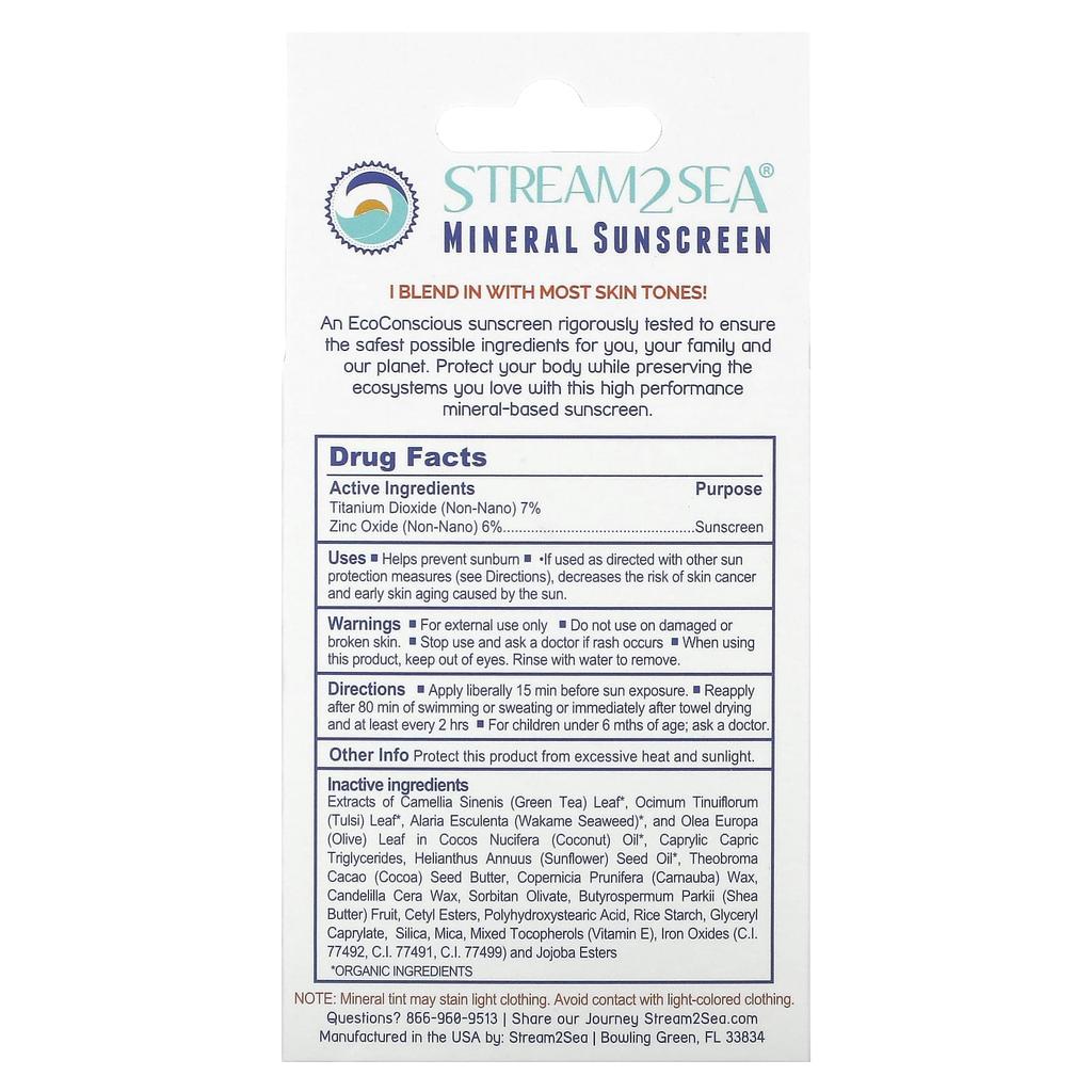 Stream2Sea Ecostick Солнцезащитный тонирующий стик, SPF 35+, Нейтральный, 14 г(0,5 унции)