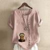 Women's Fashion Owl Prined Short Sleeve T-shirt Loose Cotton Shirt Casual Loose Summer Blouse Plus Size Tops