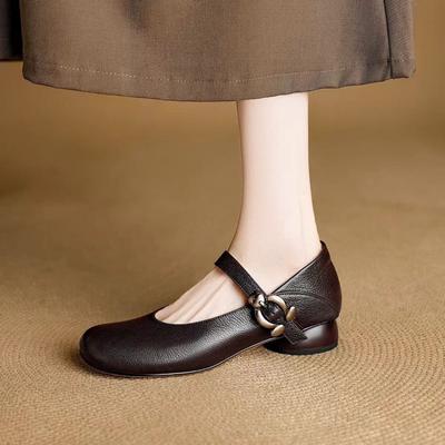 Модные туфли Мэри Джейн на низком каблуке, с мягкой подошвой, с новым круглым носком и неглубоким вырезом, в зарубежном стиле, женские туфли-лодочки
