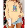 Women's Autumn and Winter Casual Fashion Loose Comfortable Warm Cartoon LOVER Bear Print Round Neck Long Sleeved Pullover