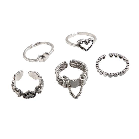 1 Set Women Ring Heart Shape Chain Decor Opening Design Metal Finger Ring Dates Parties Jewelry Accessory