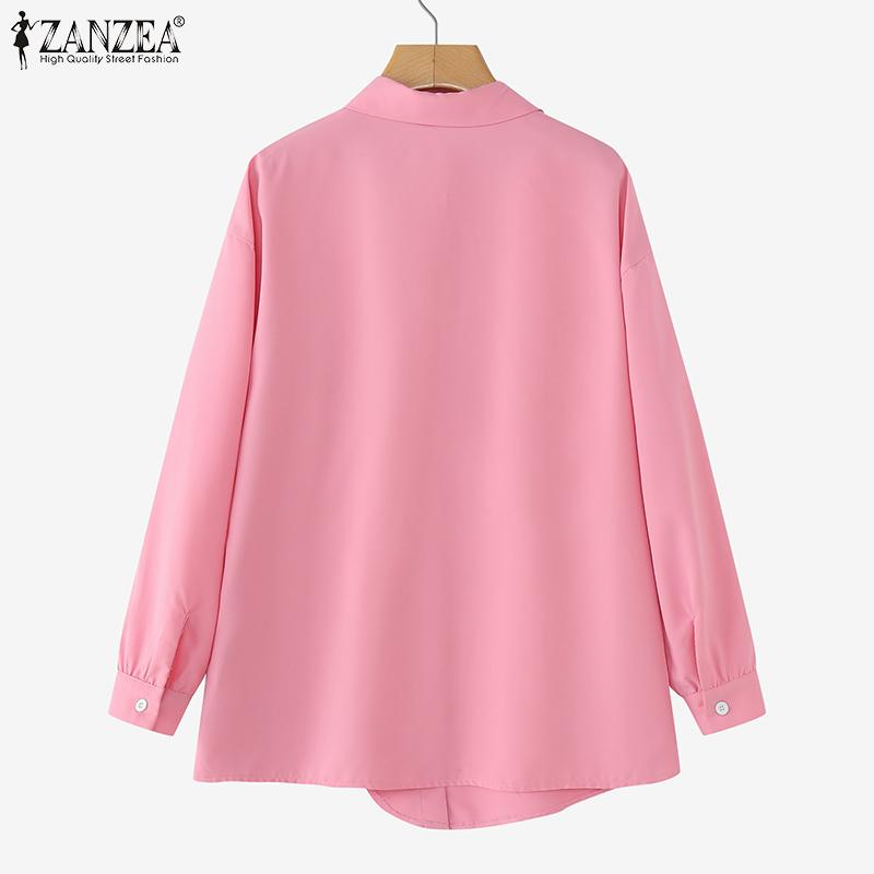 ZANZEA Women Vintage Shirt Collar Irregular Hem Long Sleeve Shirts