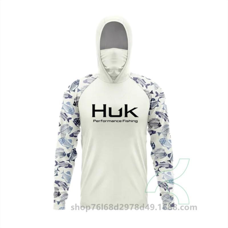 Mens Quick-Dry Fishing Hoodie With Integrated Face Cover UPF50 Sun Protection Lightweight Breathable Angling Shirt