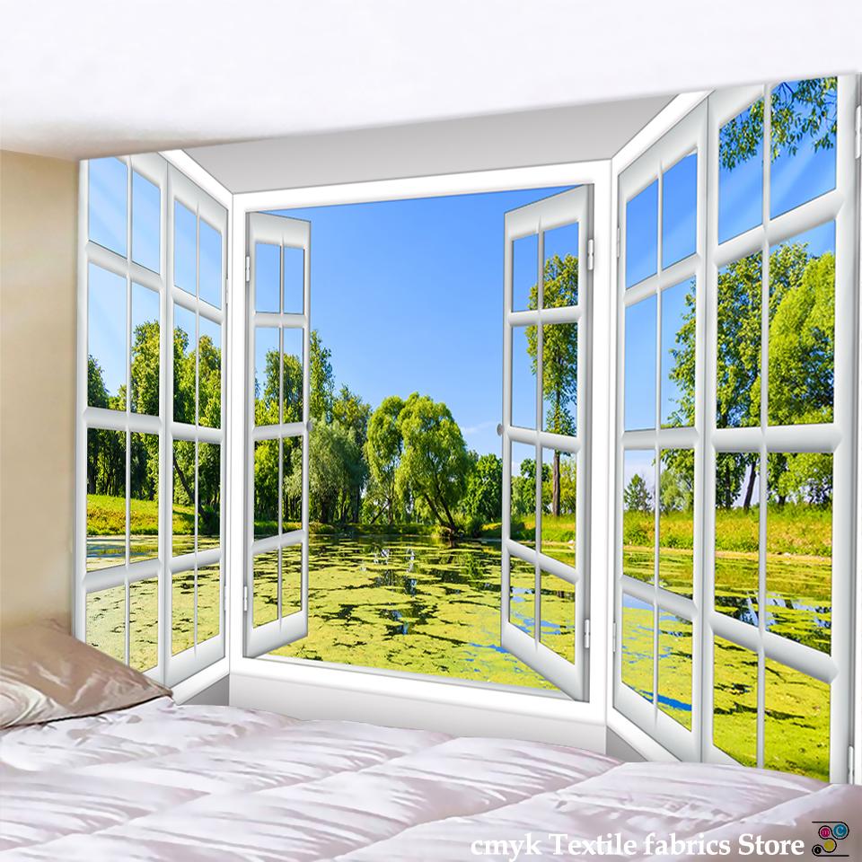 3D пейзажная живопись за окном, настенный гобелен, психоделическое колдовство, скандинавский стиль, украшение для дома, настенная живопись