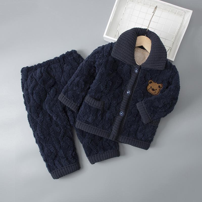 Детская зимняя фланелевая пижама: Толстый коралловый флис, трехслойный стеганый, комплект для родителей и детей