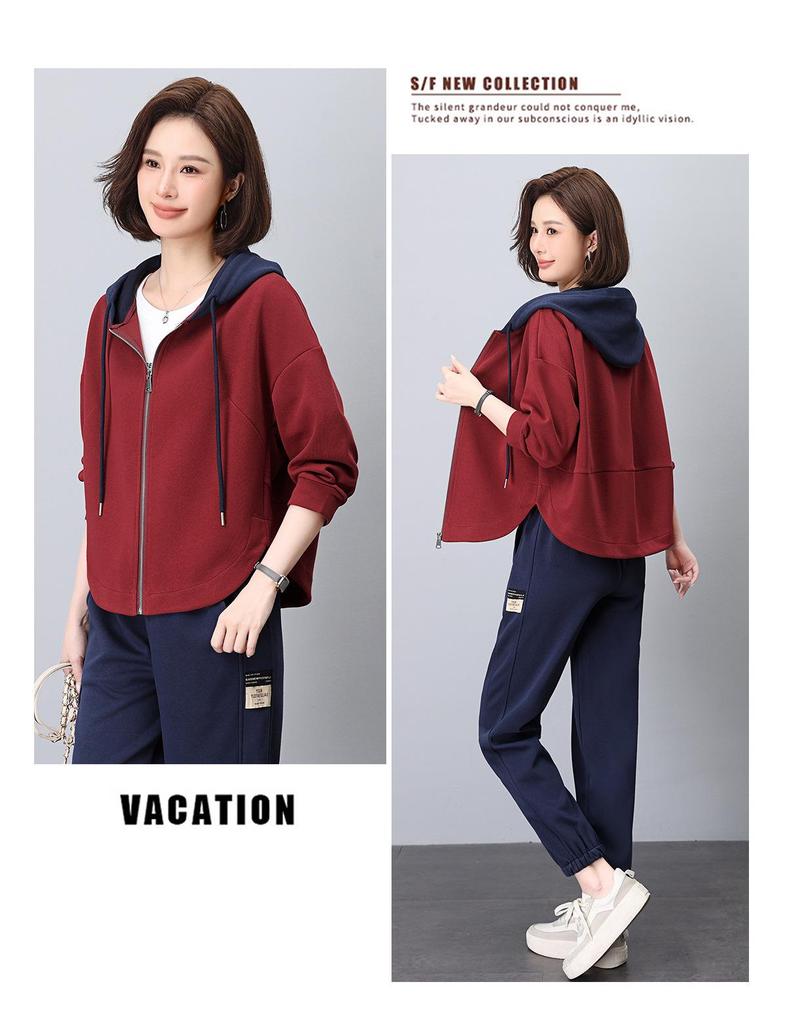 Женский спортивный костюм большого размера - Стильный осенний костюм-двойка для мам среднего возраста