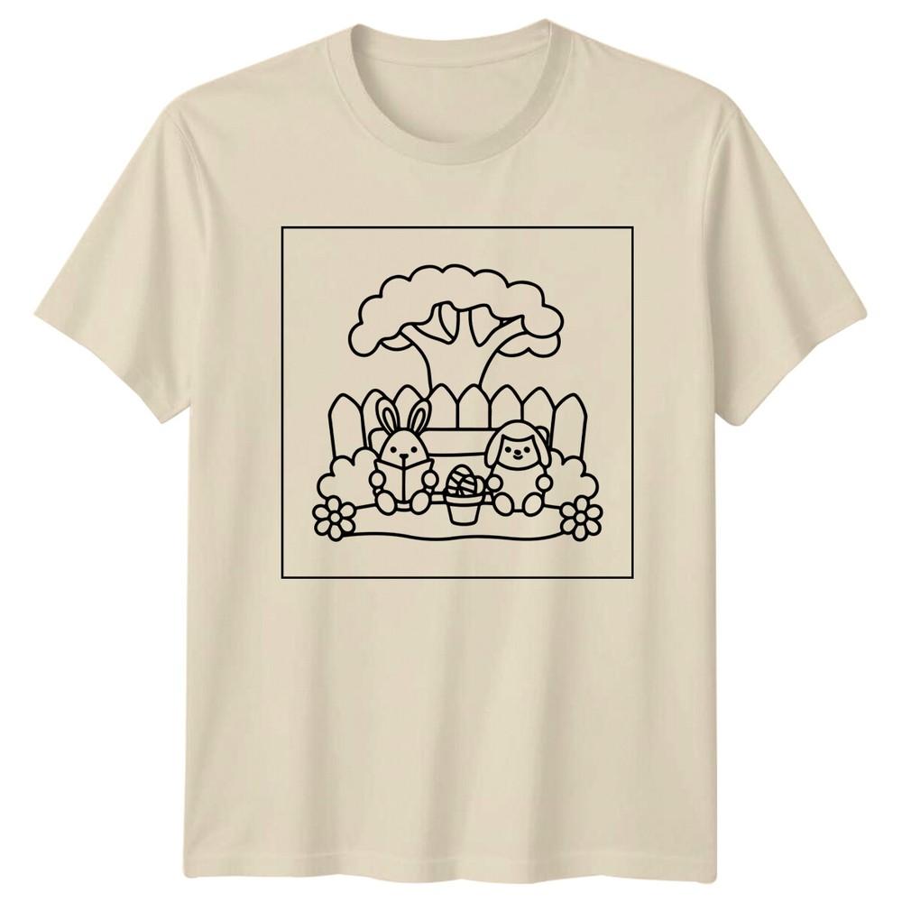 Easter Bunnies Reading Books Unisexs TShirt Ladies Tee Graphic Unisex Top