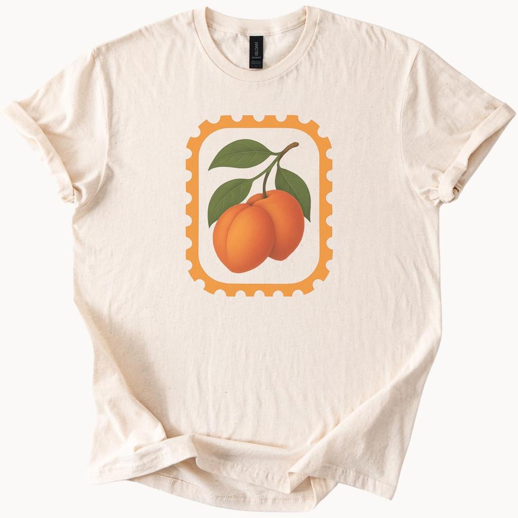 Peach Fruit Stamp Graphic T Shirt Botanical Peach Art Tee Nature Inspired Peachy Shirt Cute Summer Fruit Lover Gift Soft Cotton Top
