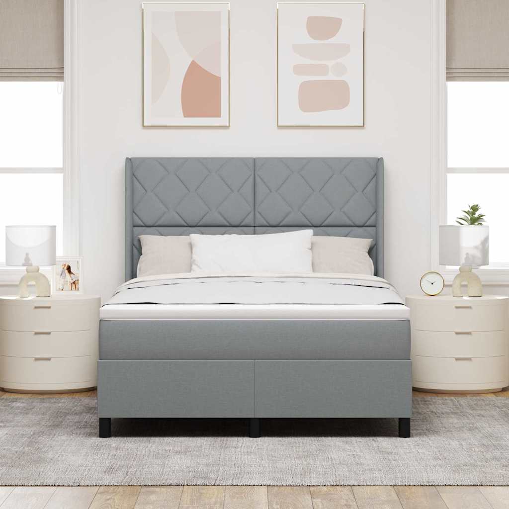 Box Spring Bed with Headboard Light Grey 190 x 140 cm Fabric
