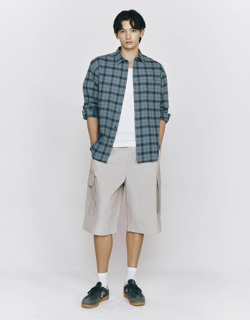 Рубашка в клетку из жатой ткани GIORDANO 045514 [8 Цветов] (Тип B)