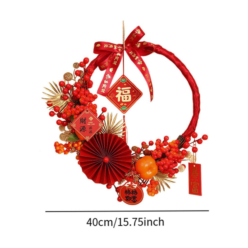 Red Berries Wreath Artificial Garland Hanging Ornament for Chinese New Year Home Window Decoration